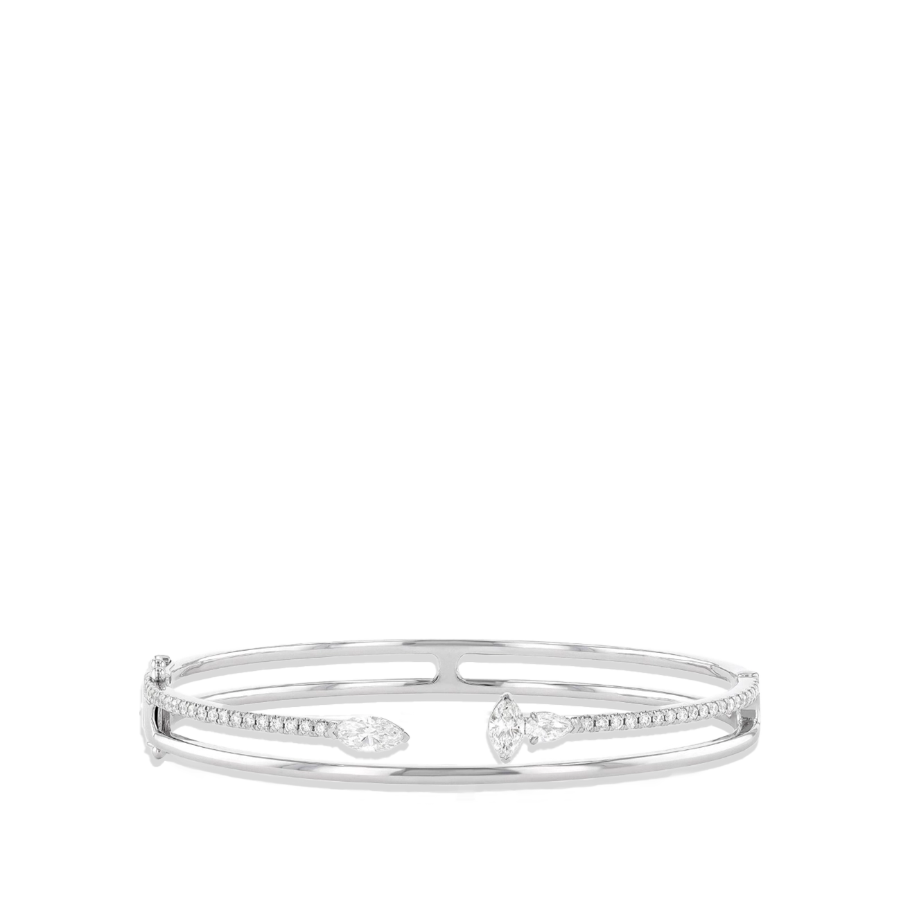 Diamond 2 Row Open Bangle Bracelet