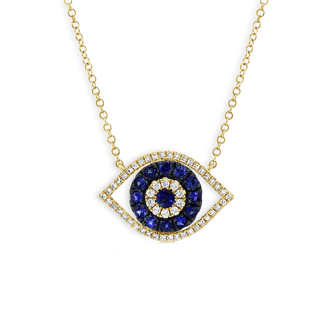 Diamond and Sapphire Evil Eye Pendant Necklace