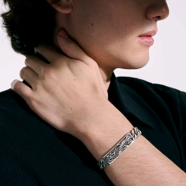 John Hardy Legends Naga Silver 11mm Curb Link ID Bracelet