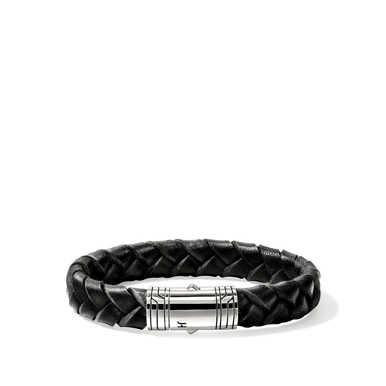 John Hardy Silver 10mm Braided Black Leather Bracelet