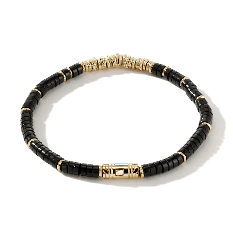John Hardy Classic Chain Heishi 14K Gold and Onyx Bead Bracelet