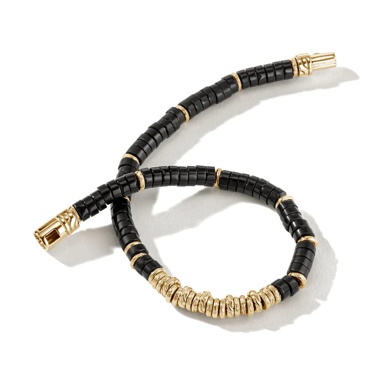 John Hardy Classic Chain Heishi 14K Gold and Onyx Bead Bracelet