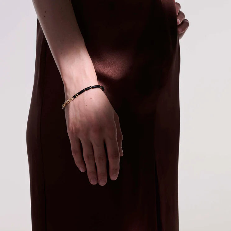 John Hardy Classic Chain Heishi 14K Gold and Onyx Bead Bracelet