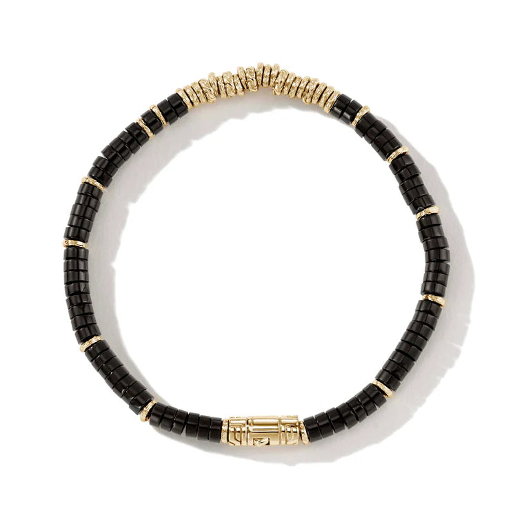 John Hardy Classic Chain Heishi 14K Gold and Onyx Bead Bracelet