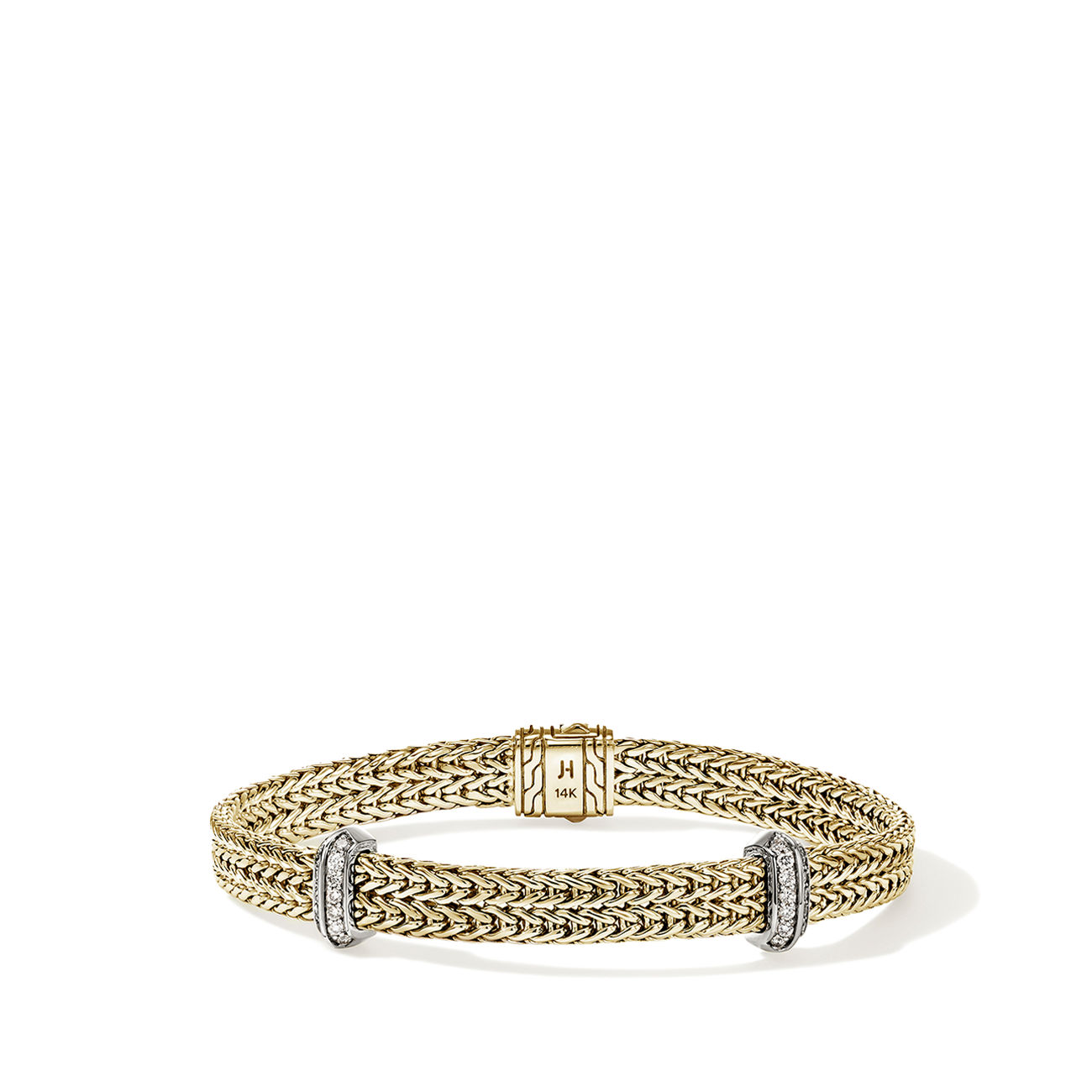 John Hardy Icon Diamond Pave 6mm Gold Flat Link Chain Bracelet