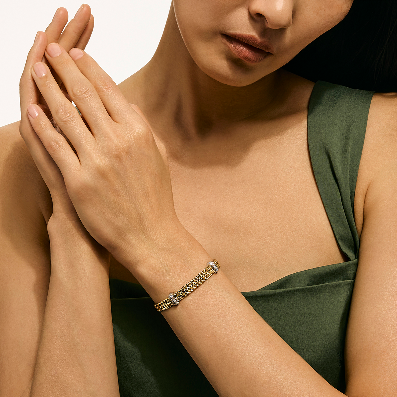 John Hardy Icon Diamond Pave 6mm Gold Flat Link Chain Bracelet