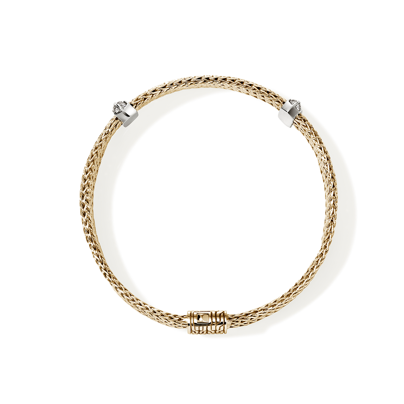 John Hardy Icon Diamond Pave 6mm Gold Flat Link Chain Bracelet