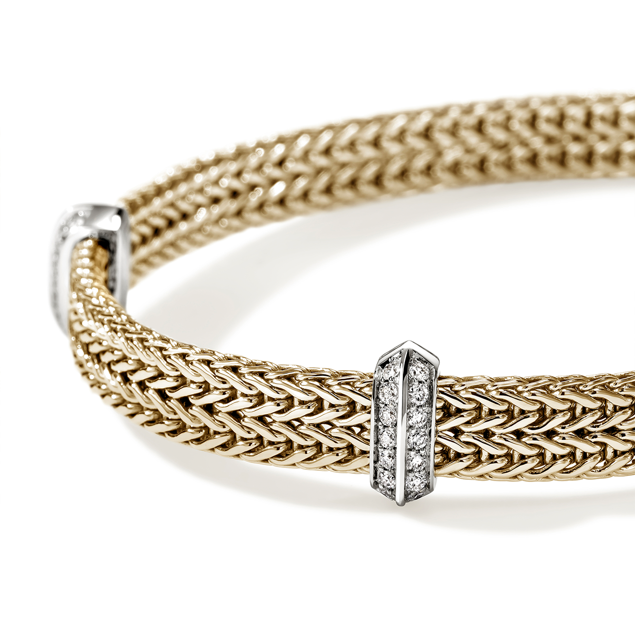 John Hardy Icon Diamond Pave 6mm Gold Flat Link Chain Bracelet