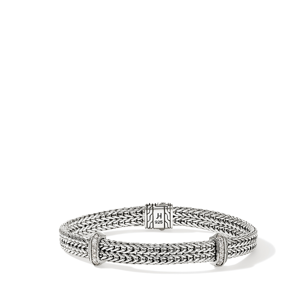 John Hardy Icon Diamond Pave 6mm Silver Flat Link Chain Bracelet