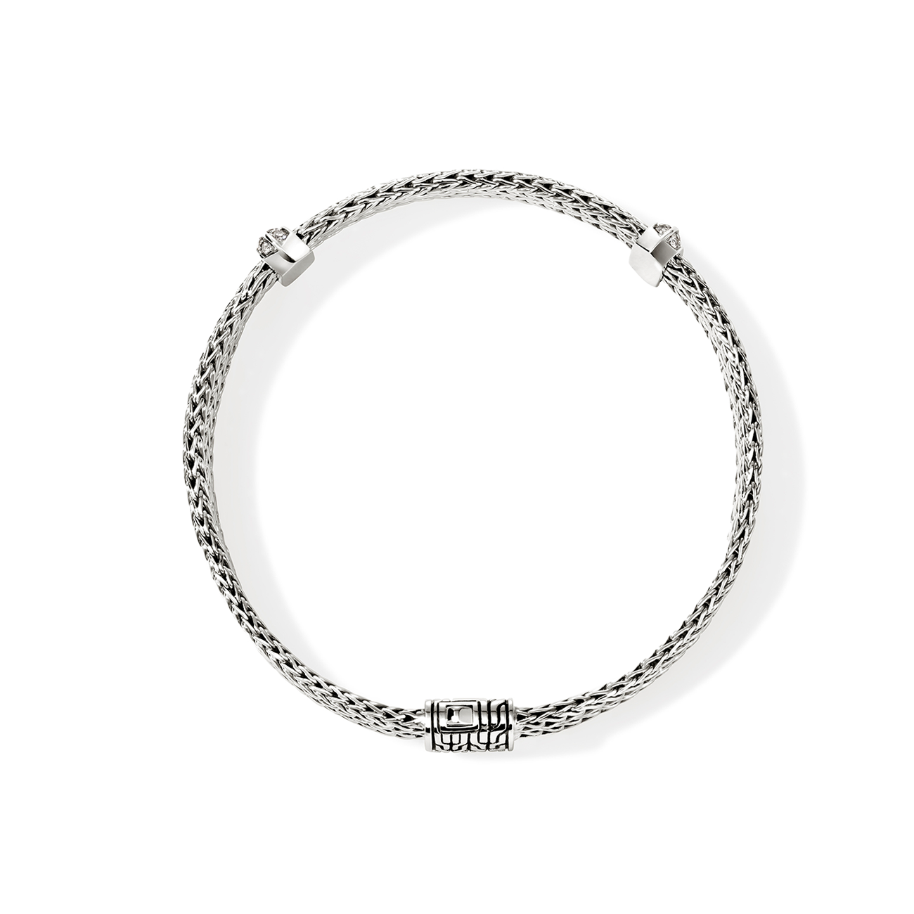 John Hardy Icon Diamond Pave 6mm Silver Flat Link Chain Bracelet