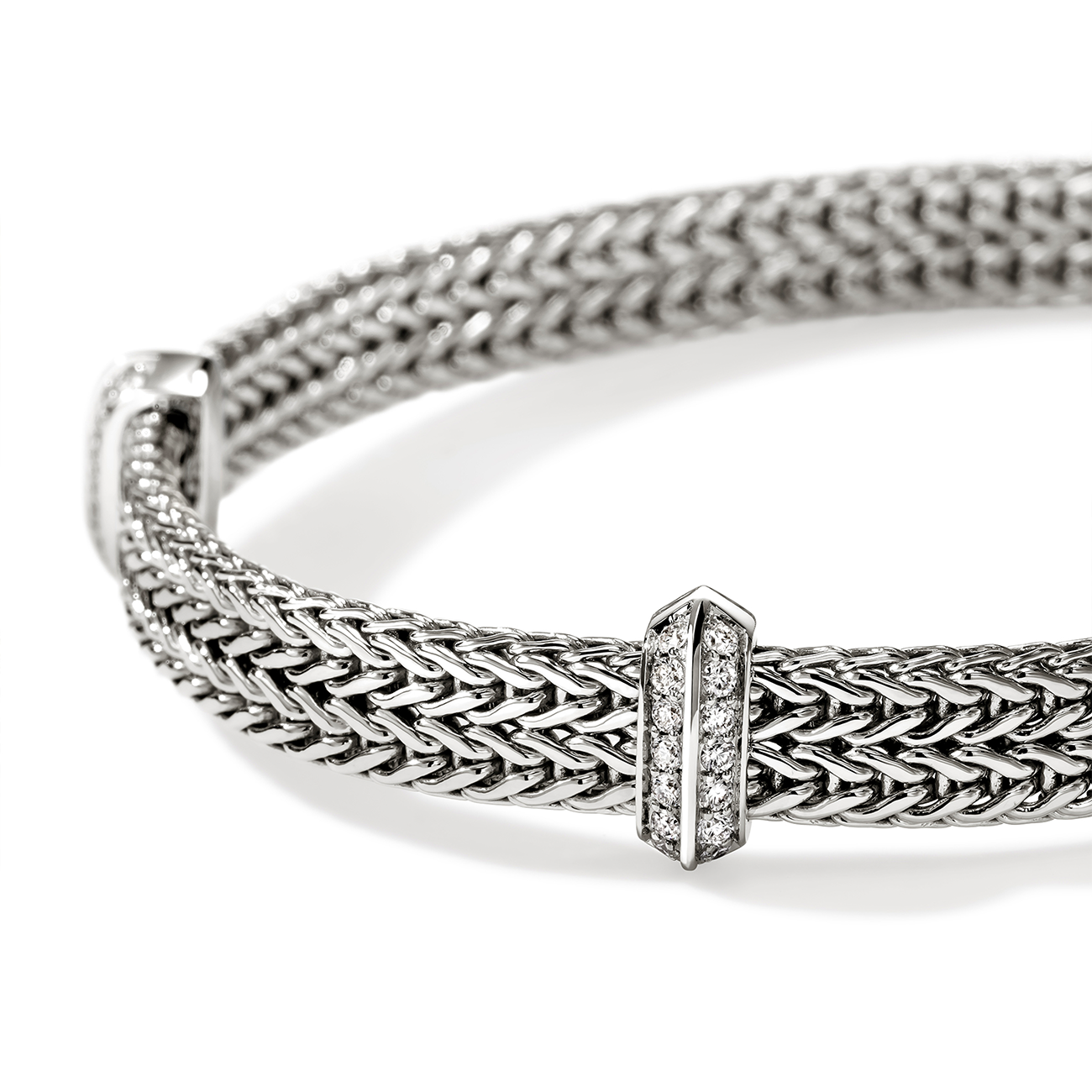 John Hardy Icon Diamond Pave 6mm Silver Flat Link Chain Bracelet