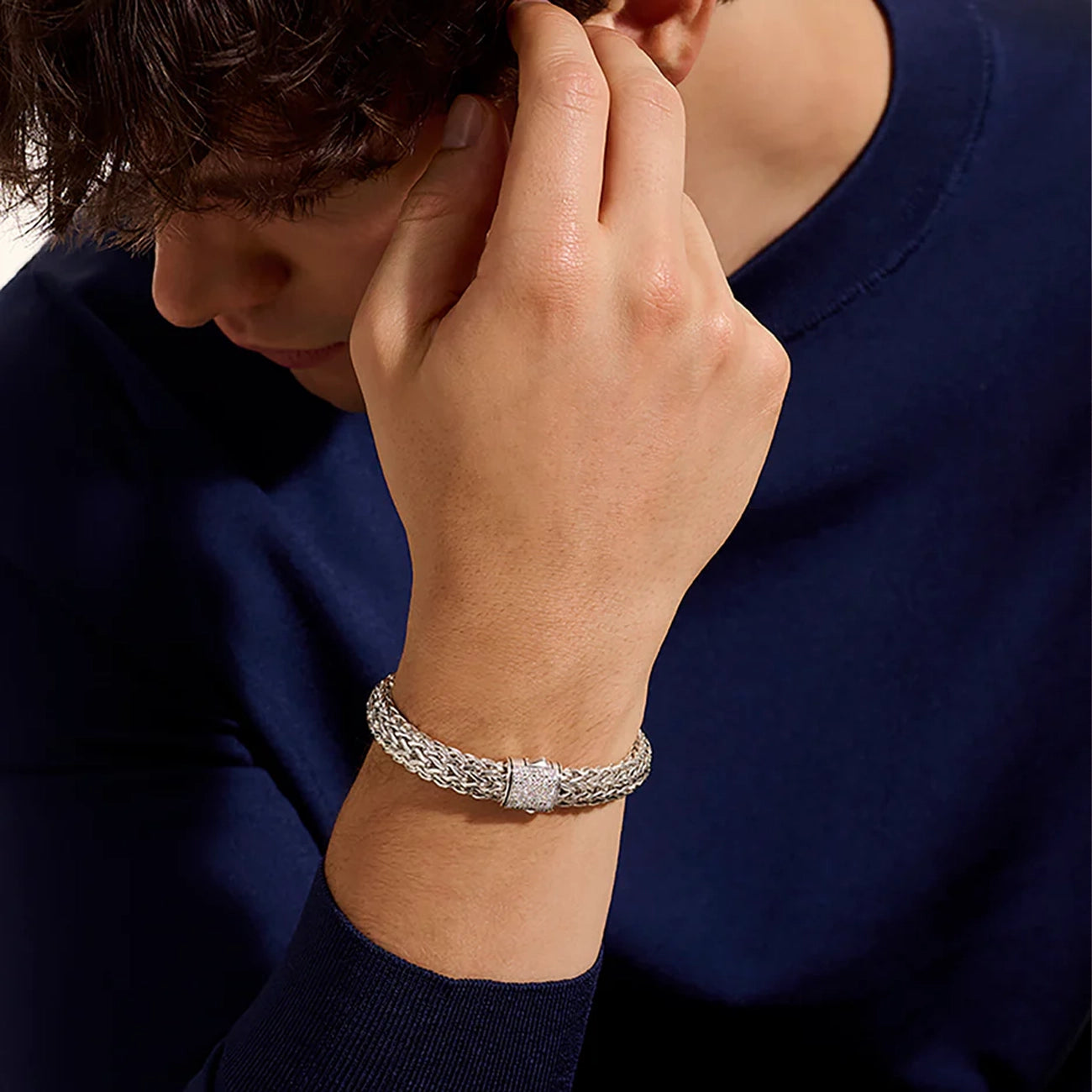 John Hardy Icon Silver 10.5mm Diamond Pavé Bracelet