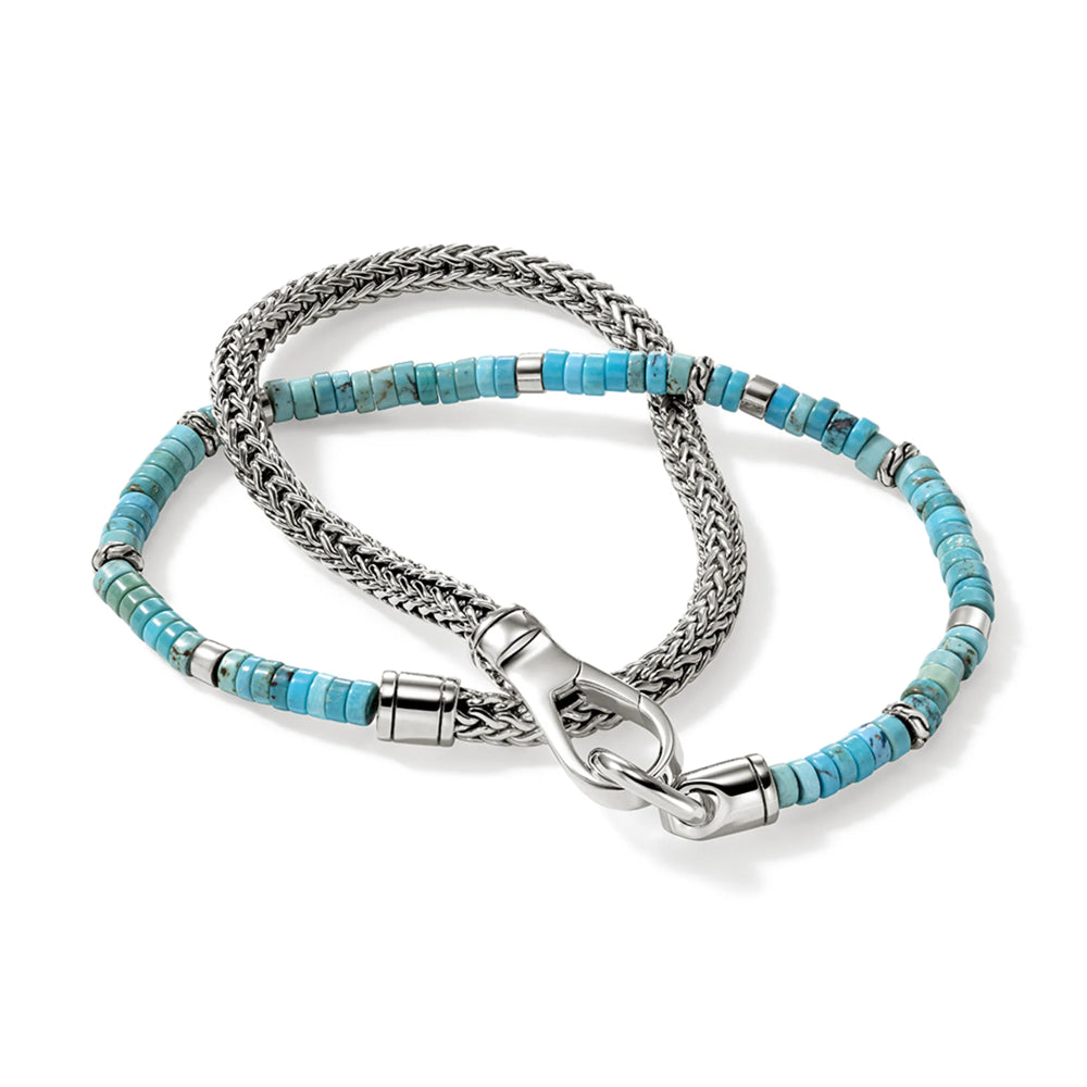 John Hardy Heishi Double Wrap Sterling Silver Bracelet with Turquoise