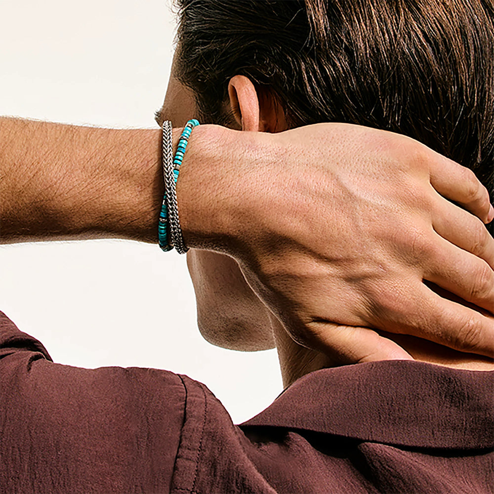 John Hardy Heishi Double Wrap Sterling Silver Bracelet with Turquoise