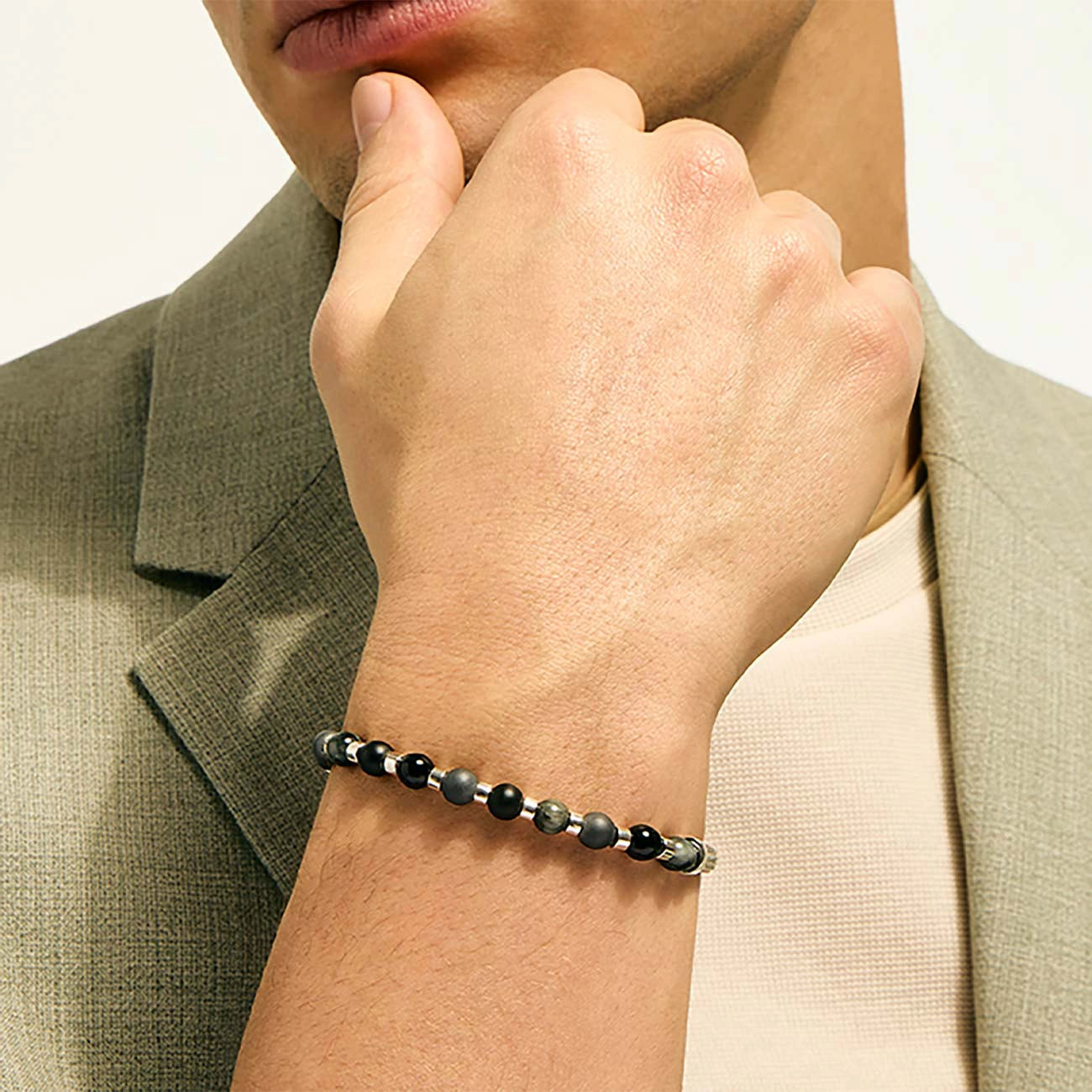 John Hardy Beaded Black Onyx Silver Chain Bracelet