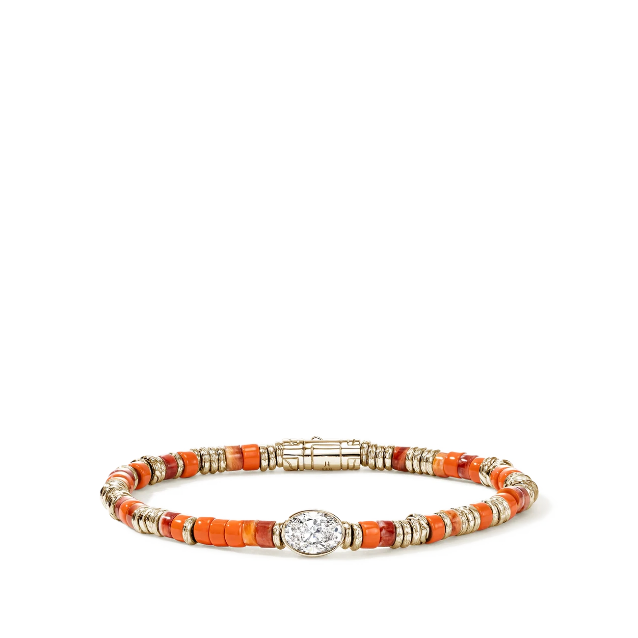 John Hardy Lovestruck Orange Oyster Shell and Lab Diamond Heishi Bracelet
