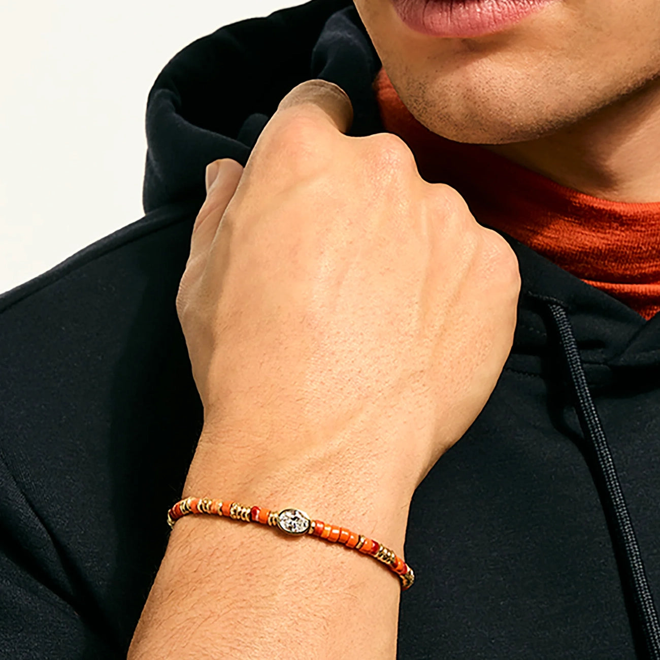 John Hardy Lovestruck Orange Oyster Shell and Lab Diamond Heishi Bracelet