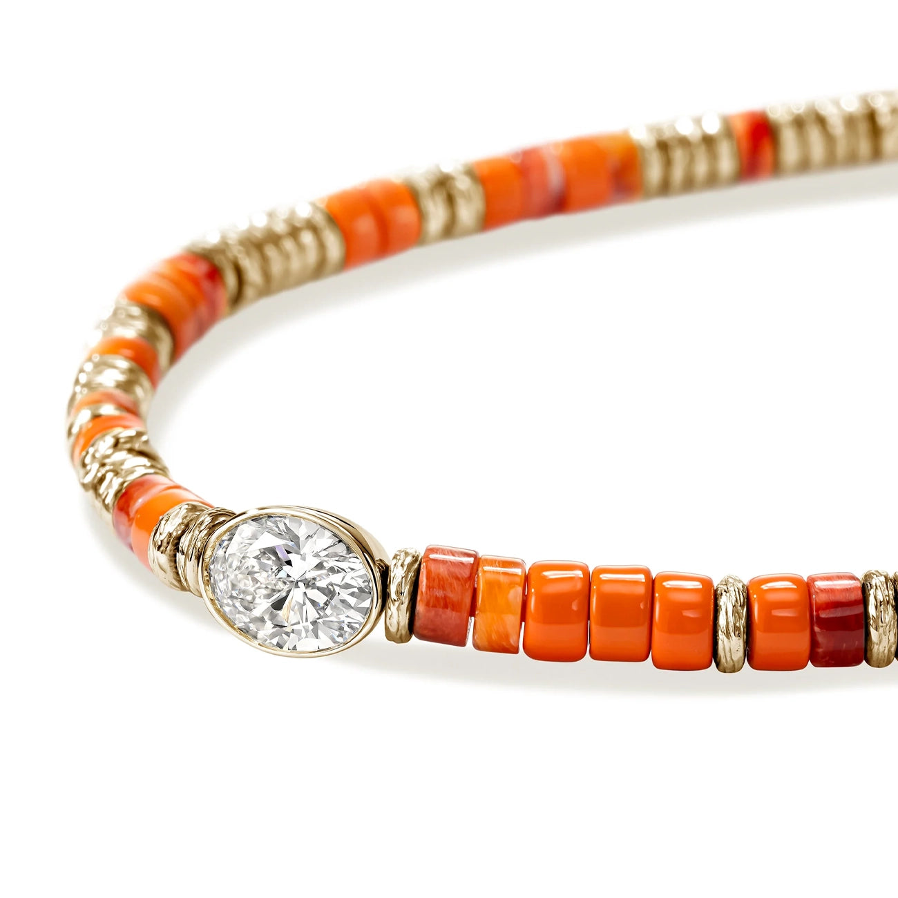 John Hardy Lovestruck Orange Oyster Shell and Lab Diamond Heishi Bracelet