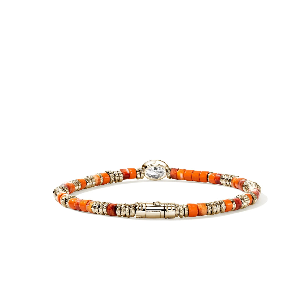John Hardy Lovestruck Orange Oyster Shell and Lab Diamond Heishi Bracelet