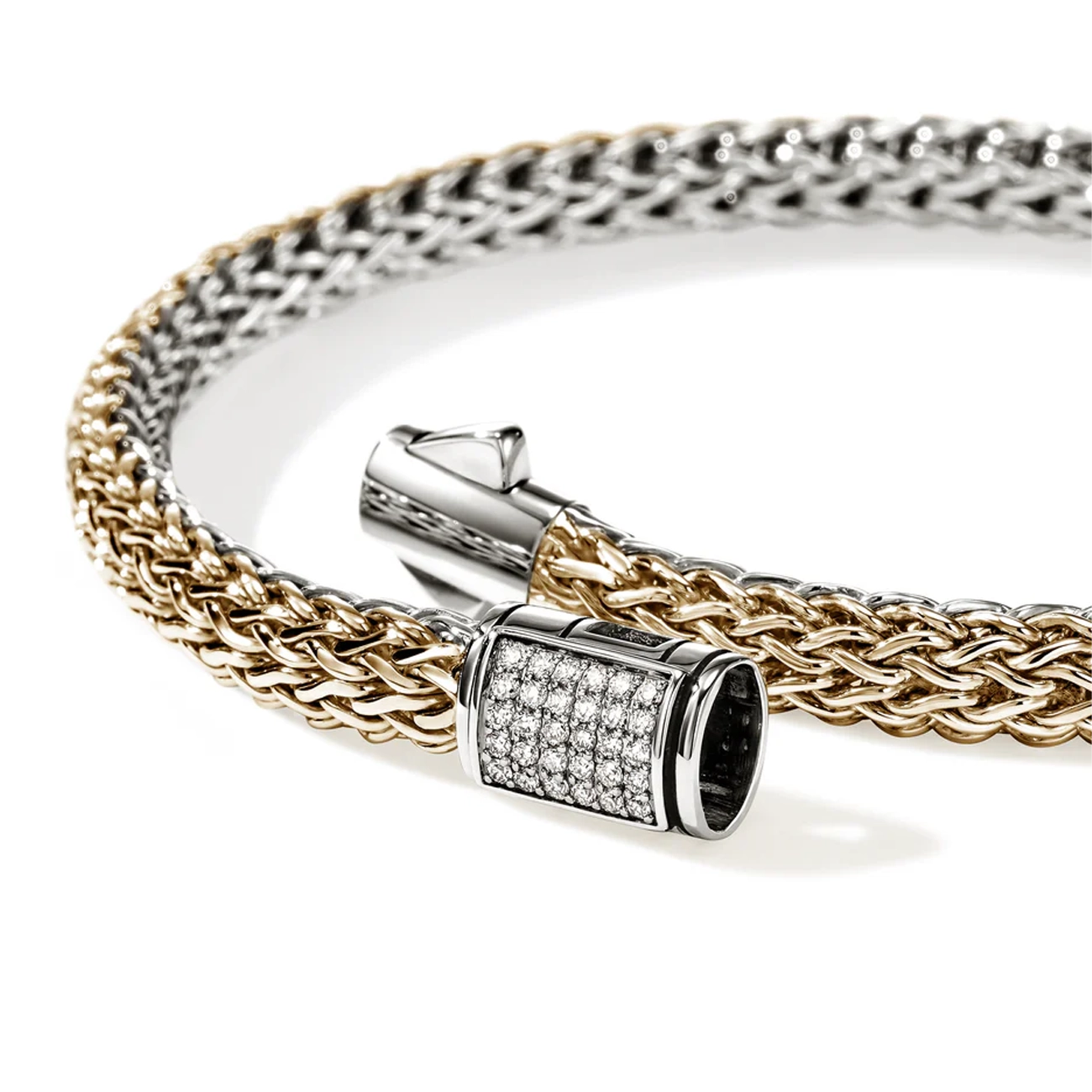 John Hardy Icon Reversible Silver and Gold Diamond 5mm Bracelet