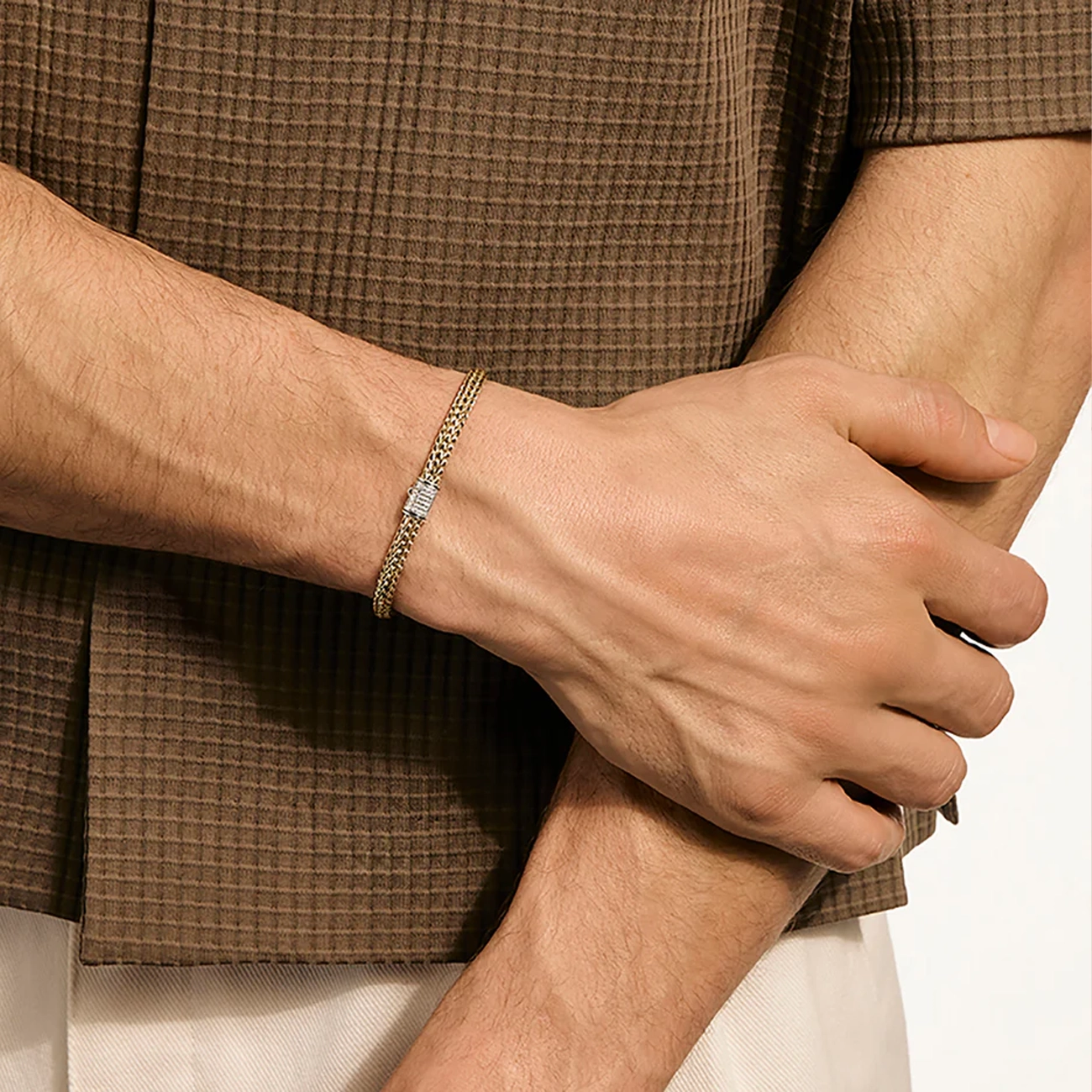 John Hardy Icon Reversible Silver and Gold Diamond 5mm Bracelet