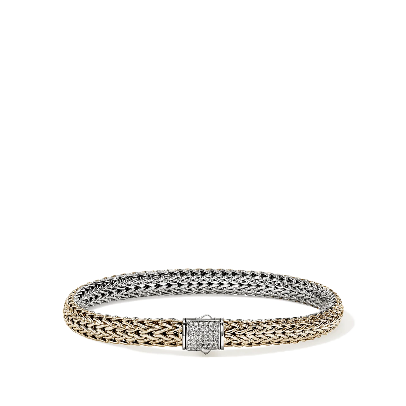 John Hardy Icon Reversible Silver and Gold Diamond 6.5mm Bracelet