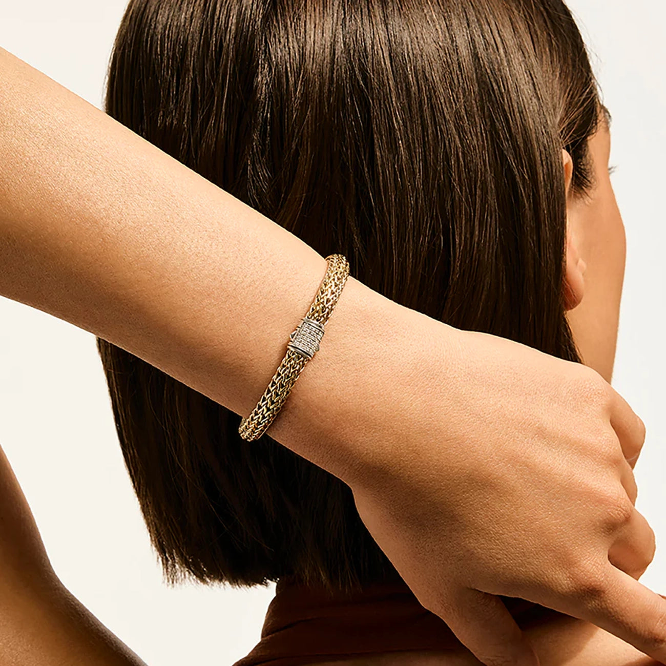 John Hardy Icon Reversible Silver and Gold Diamond 6.5mm Bracelet