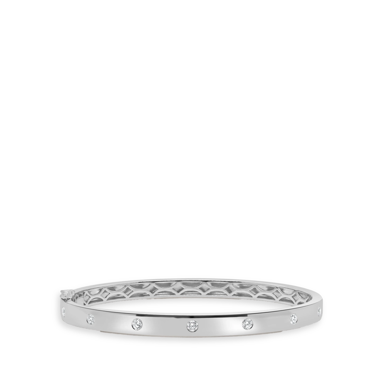7 Diamond Wide Bangle Bracelet in White Gold