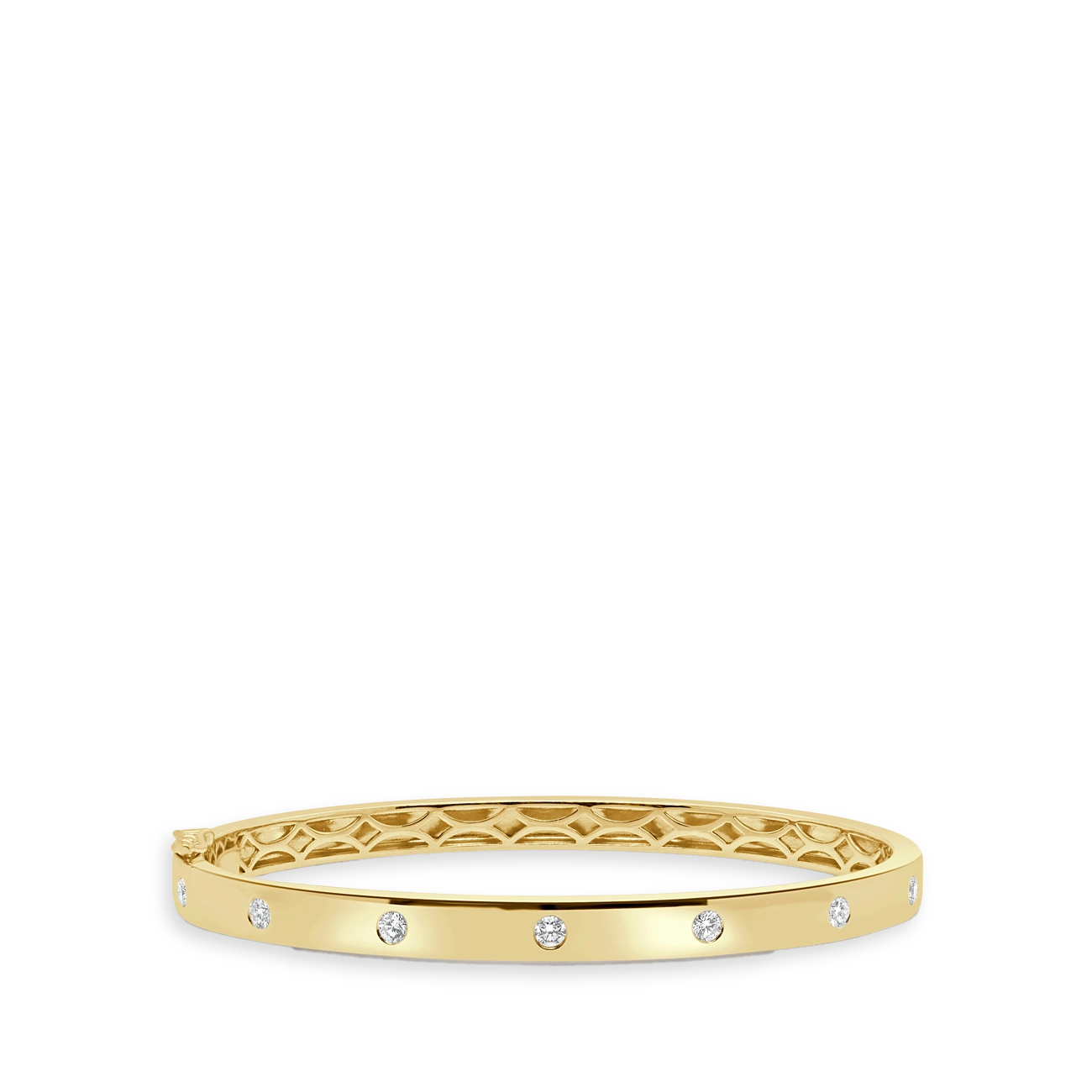 7 Diamond Wide Bangle Bracelet in Yellow Gold