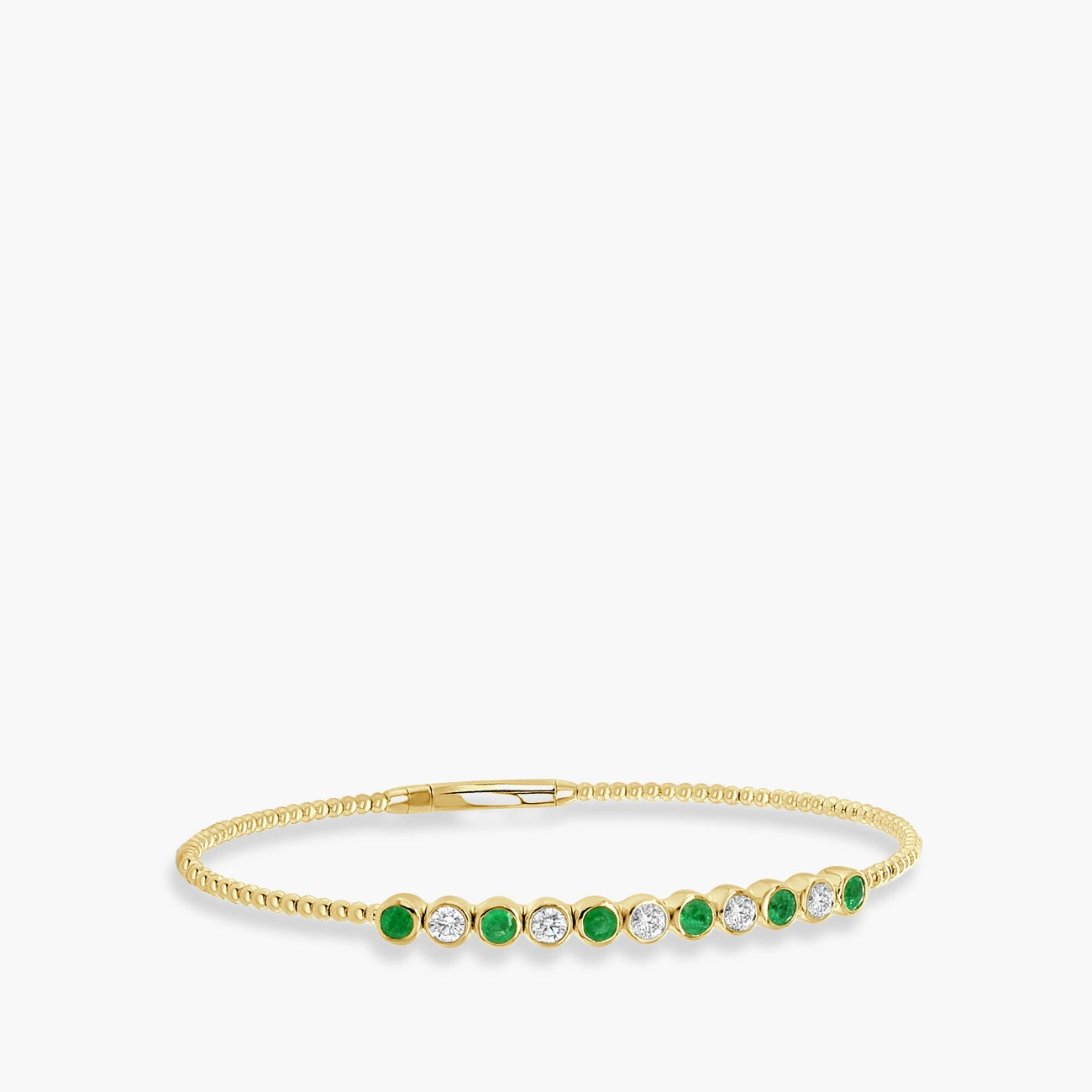 Beaded Emerald and Diamond Alternating Bangle Bracelet