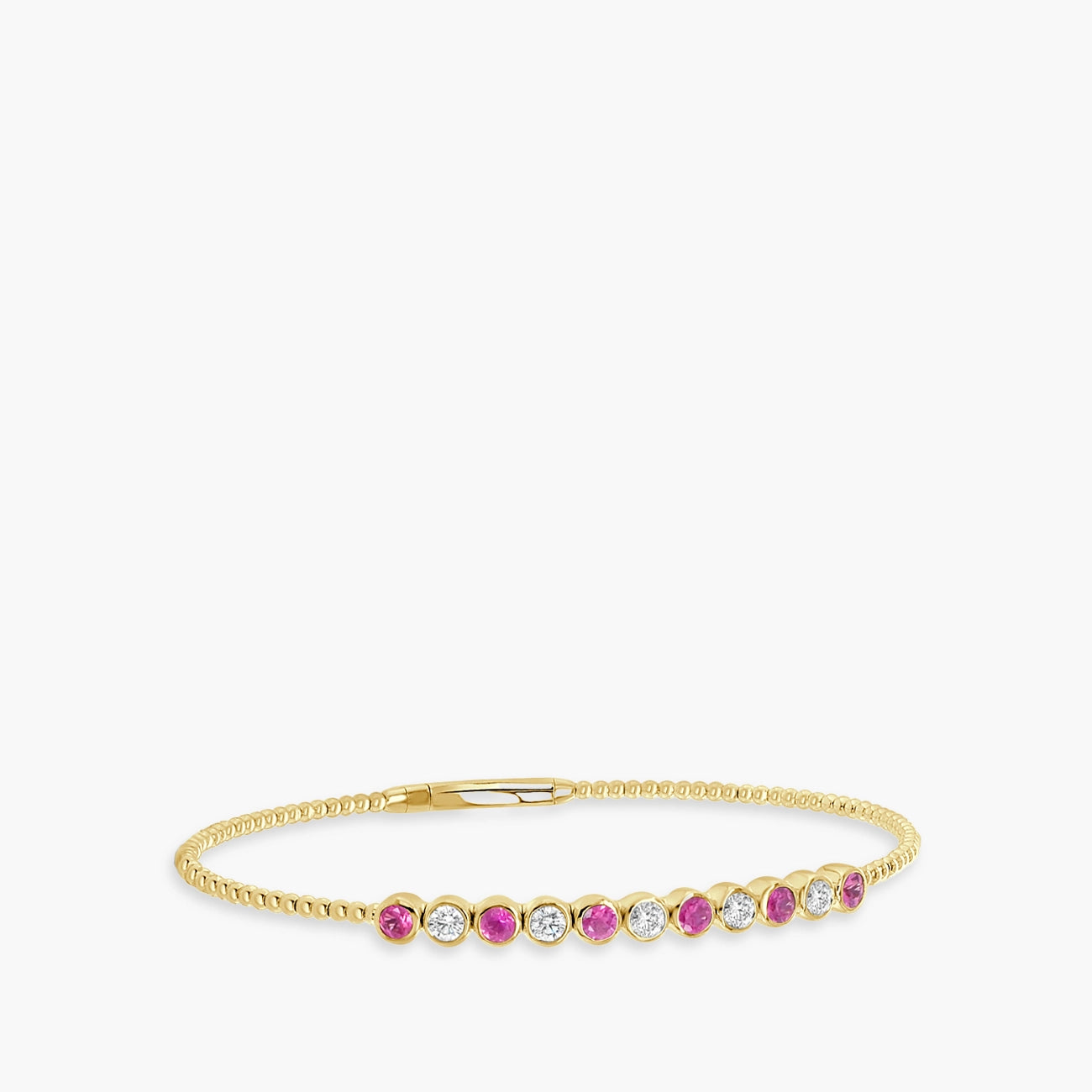 Beaded Pink Sapphire and Diamond Alternating Bangle Bracelet