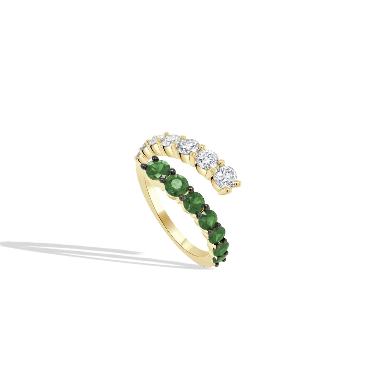 Emerald and Diamond Bypass Ring