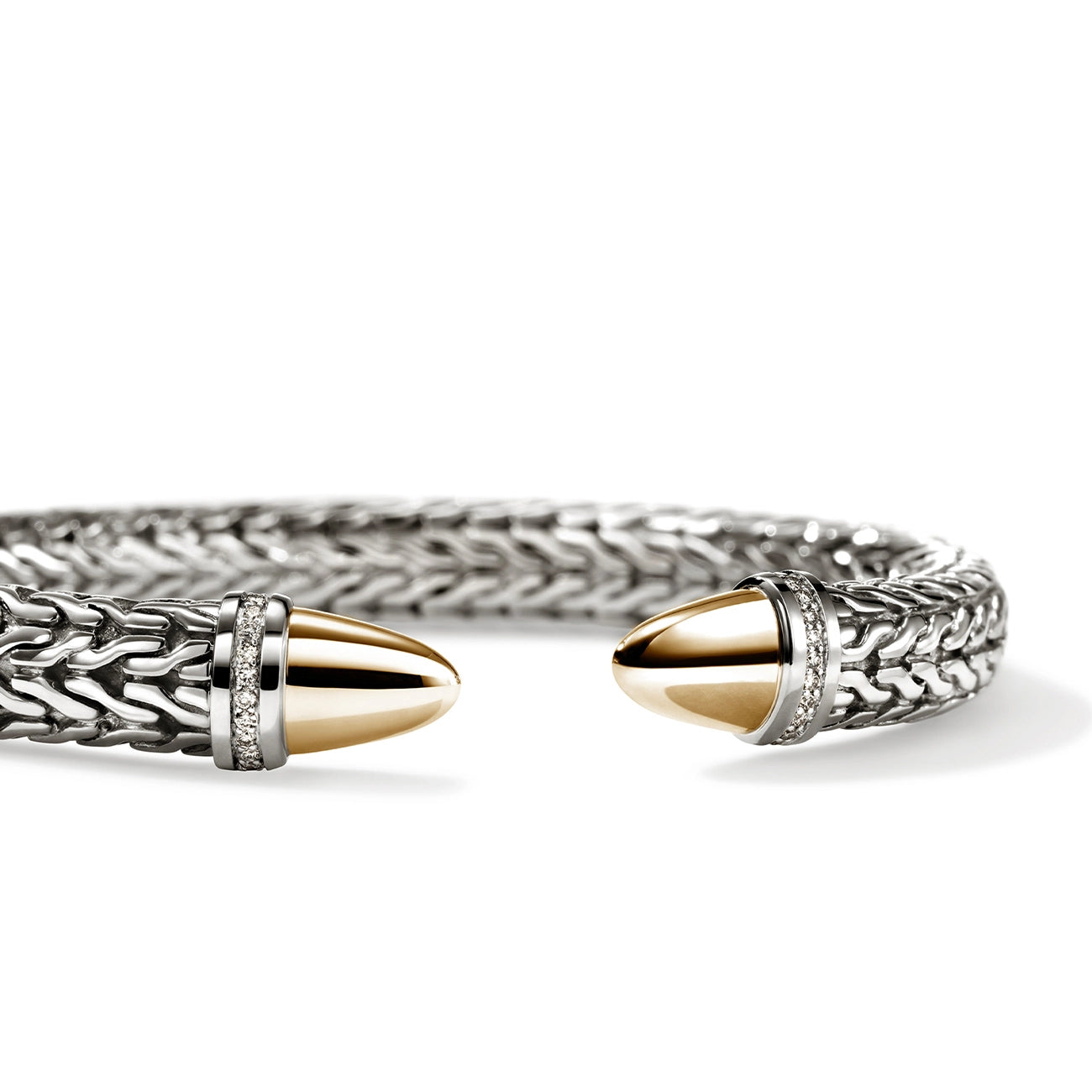 John Hardy Spear 50 Diamond Silver and Gold 8.9mm Flex Cuff