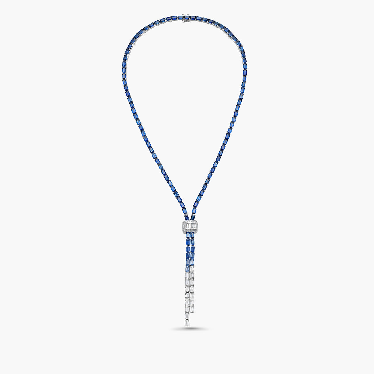 Charles Krypell Sapphire and Emerald-Cut Diamond Lariat Necklace