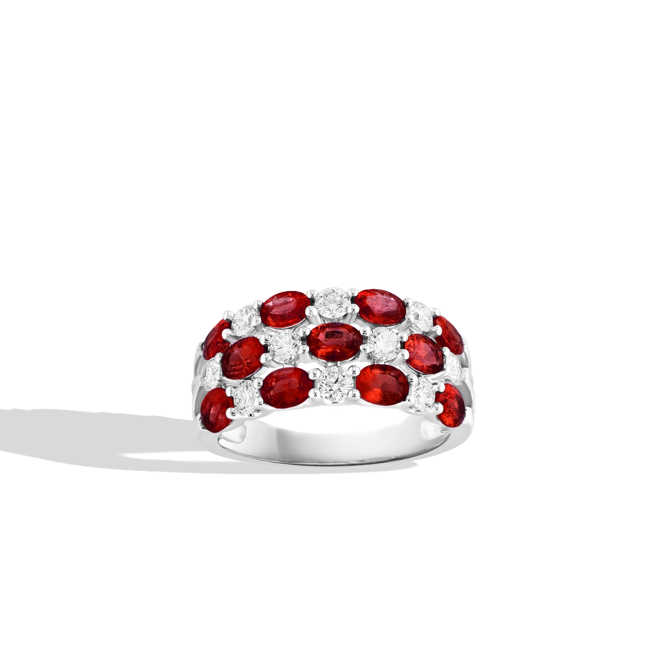 Oval Ruby and Diamond Multi Row Band