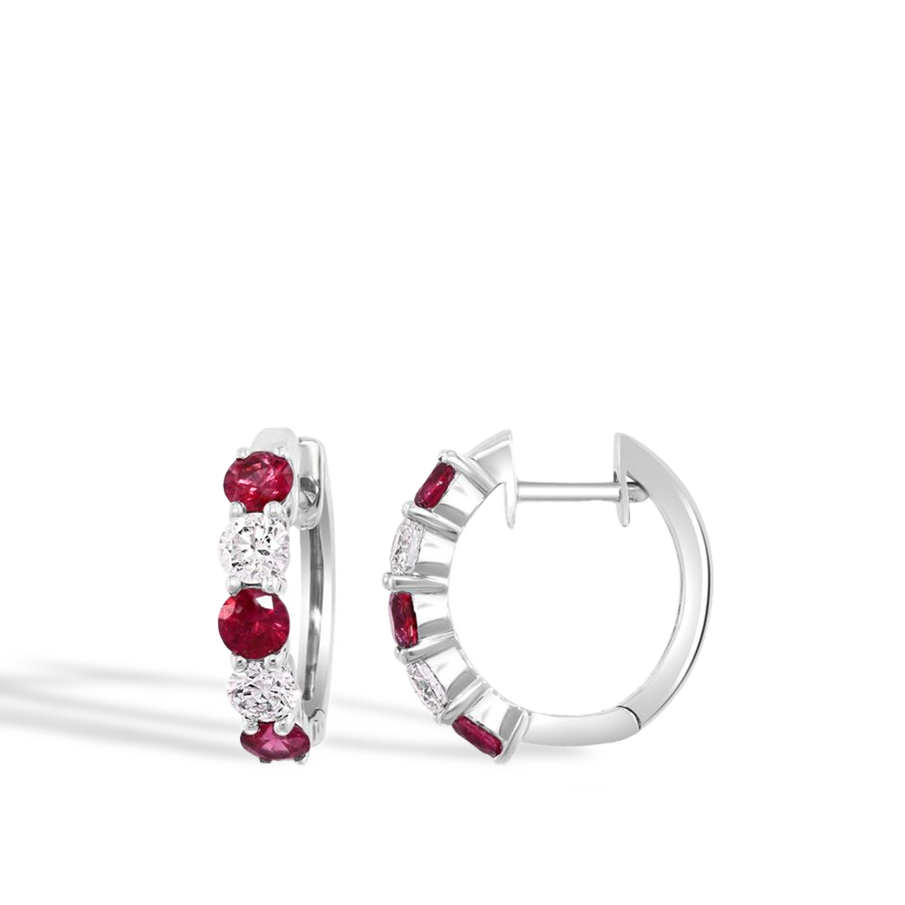 Ruby and Diamond 3.3mm Alternating Hoop Earrings