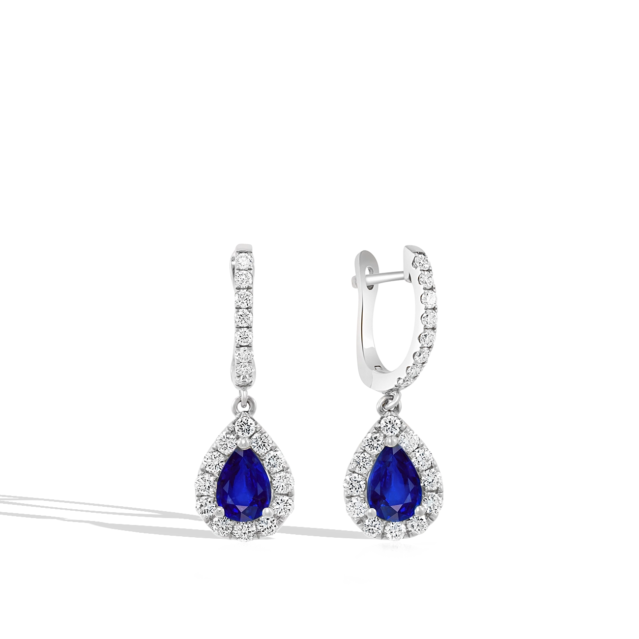 Pear-Shaped Blue Sapphire and Diamond Drop Earrings
