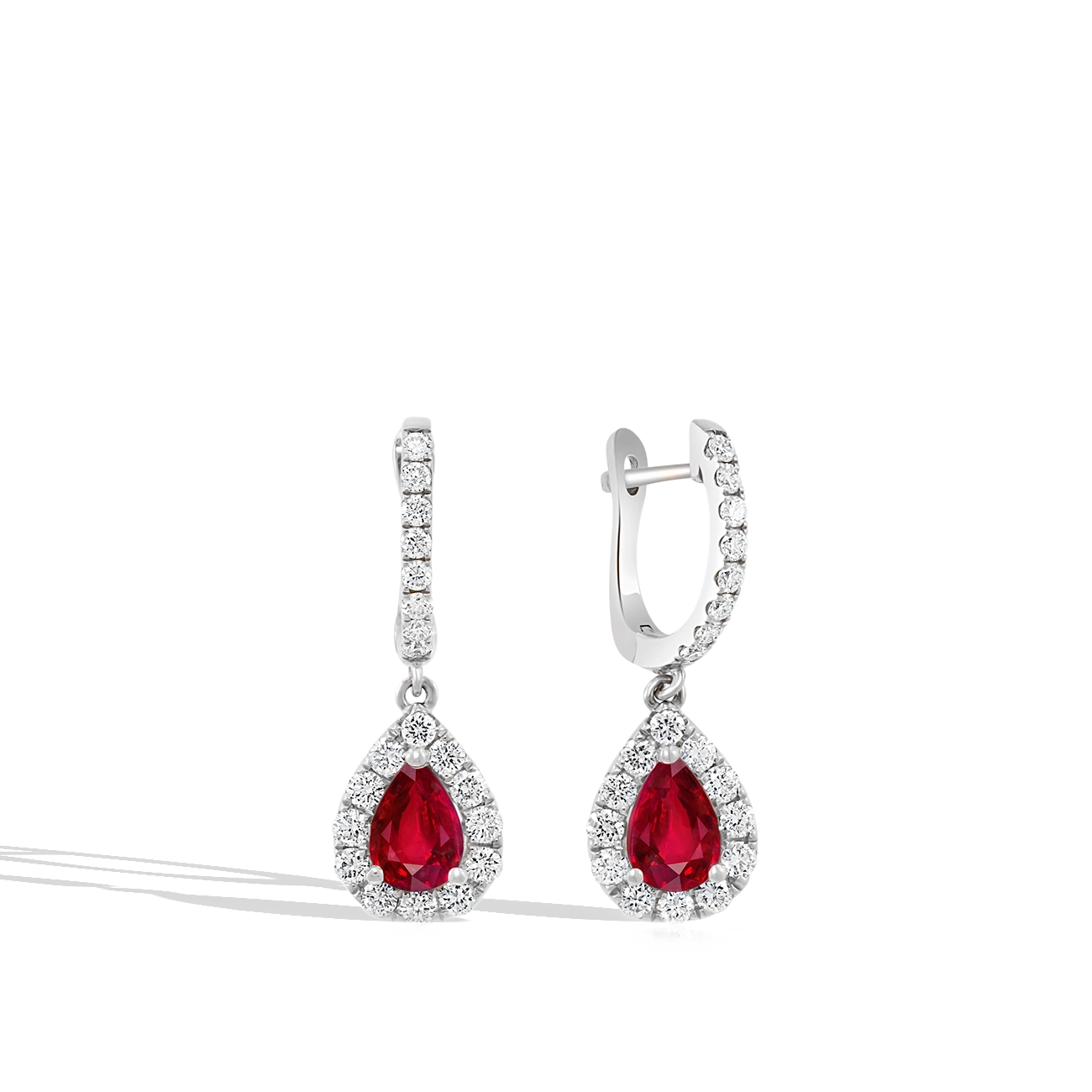 Pear-Shaped Ruby and Diamond Drop Earrings