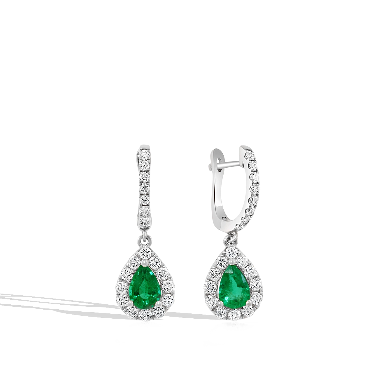 Pear-Shaped Emerald and Diamond Drop Earrings