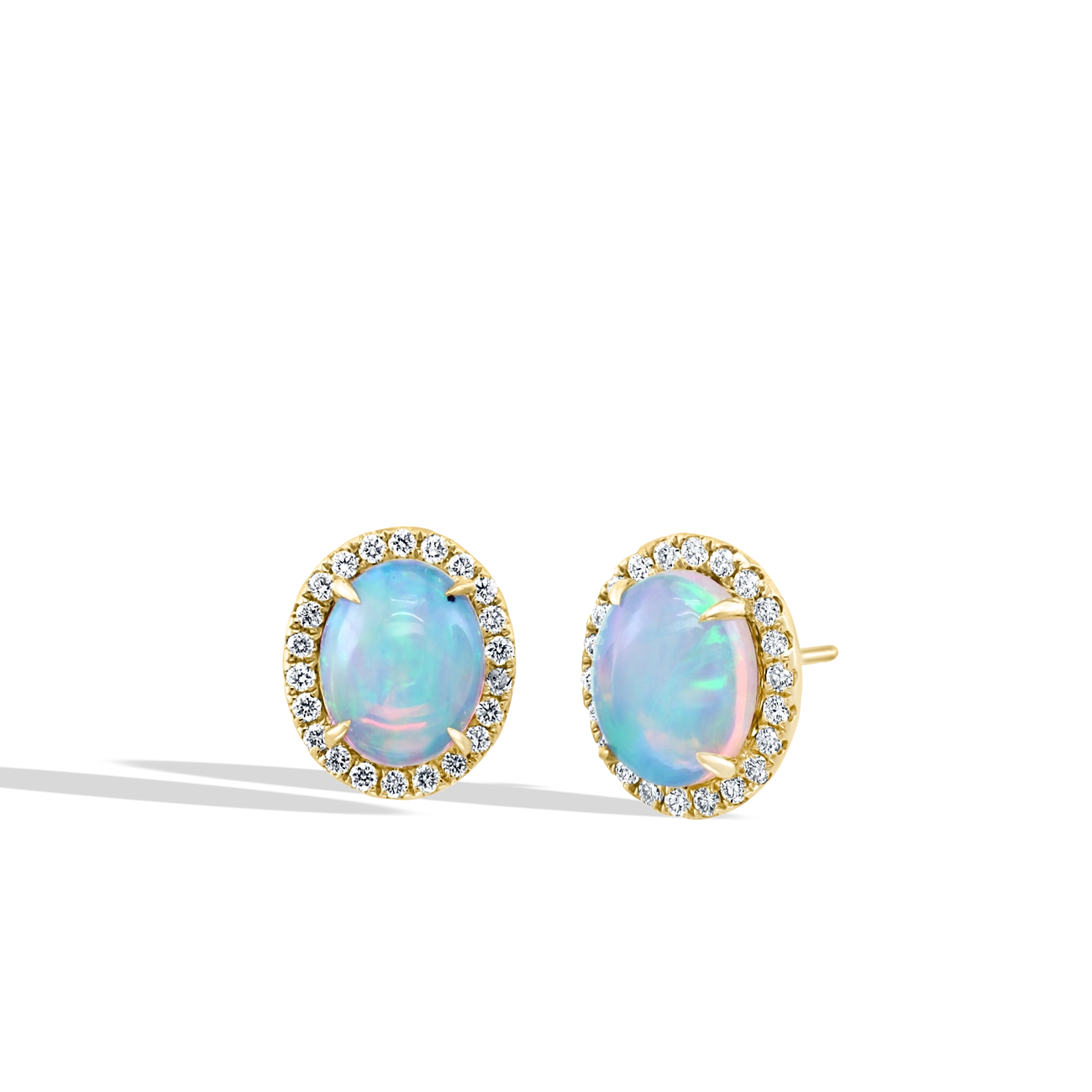 Oval Opal Diamond Halo Stud Earrings
