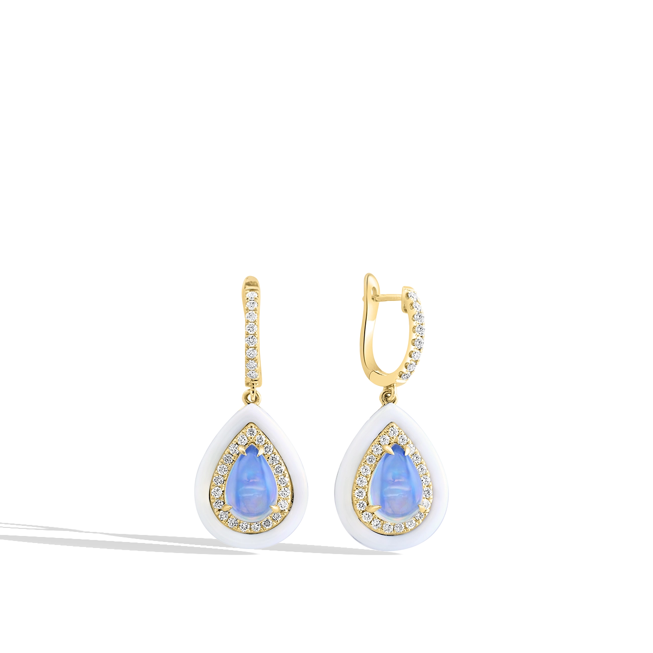 Framed Pear-Shape Opal Diamond Halo Drop Earrings