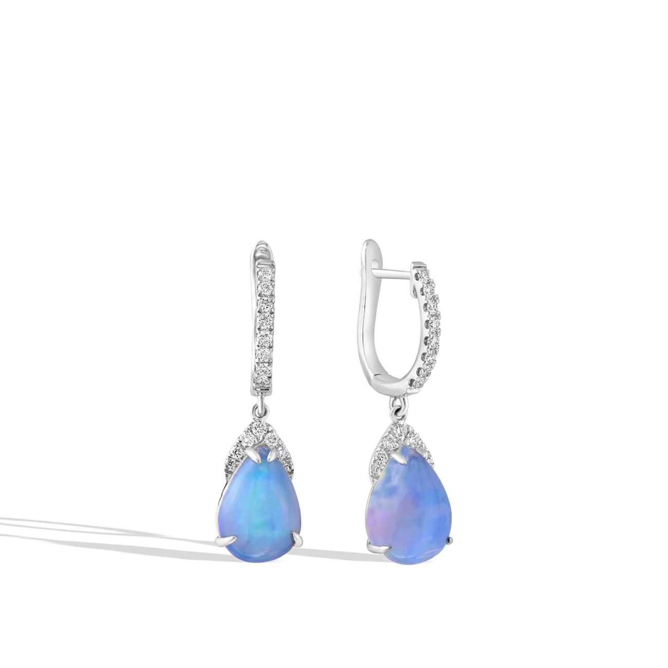 Pear Opal Diamond Halo Drop Earrings