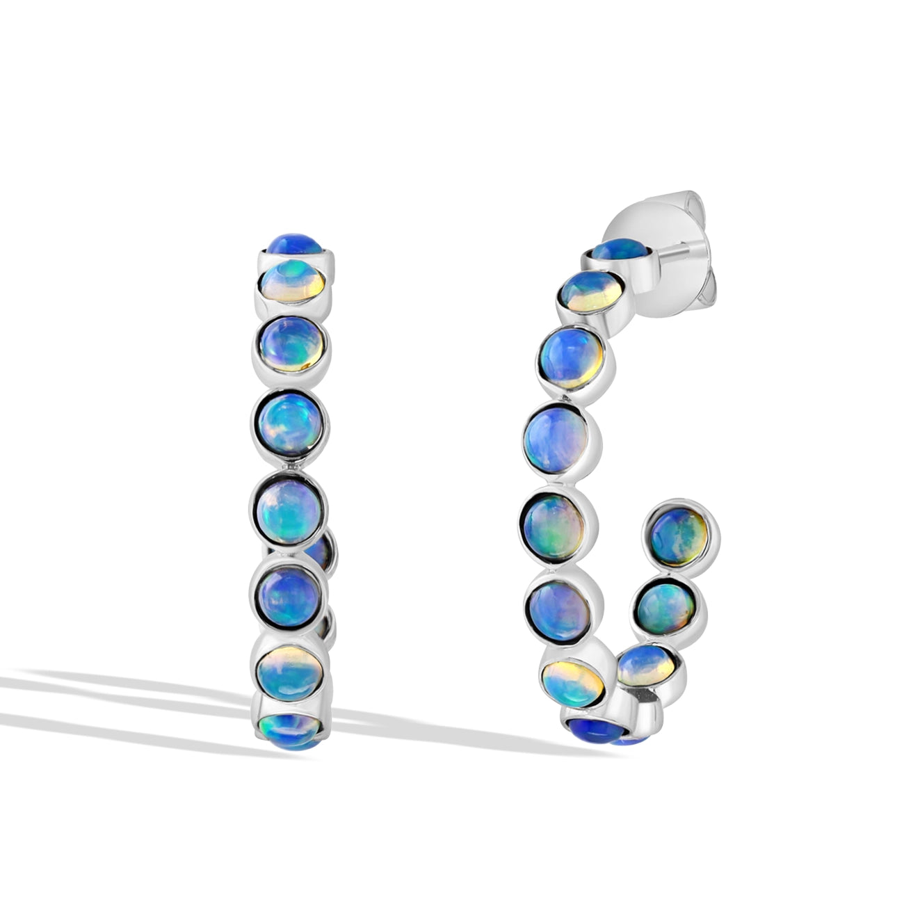 Round Opal Bezel Open Hoop Earrings