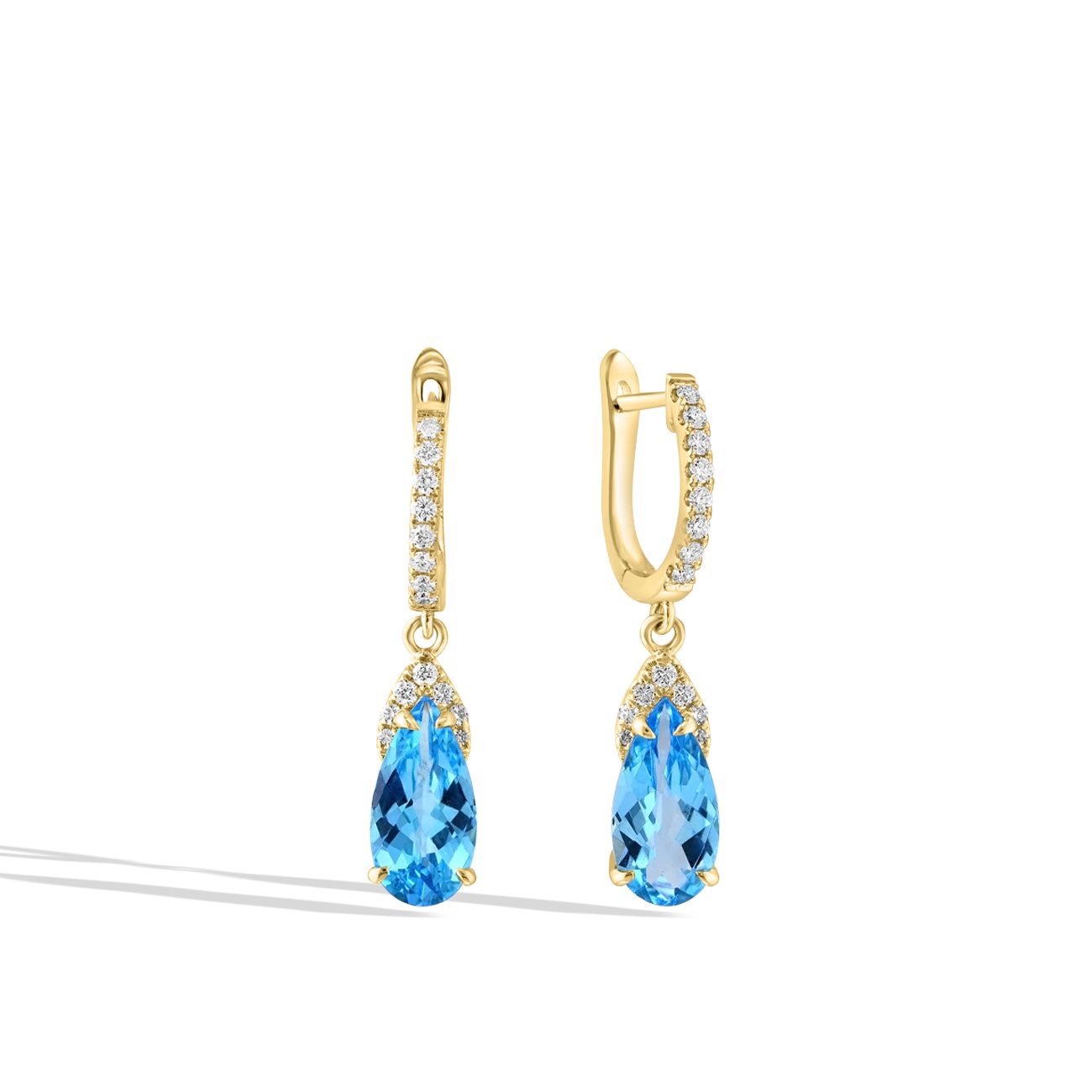 Blue Topaz and Diamond Pear Drop Earrings