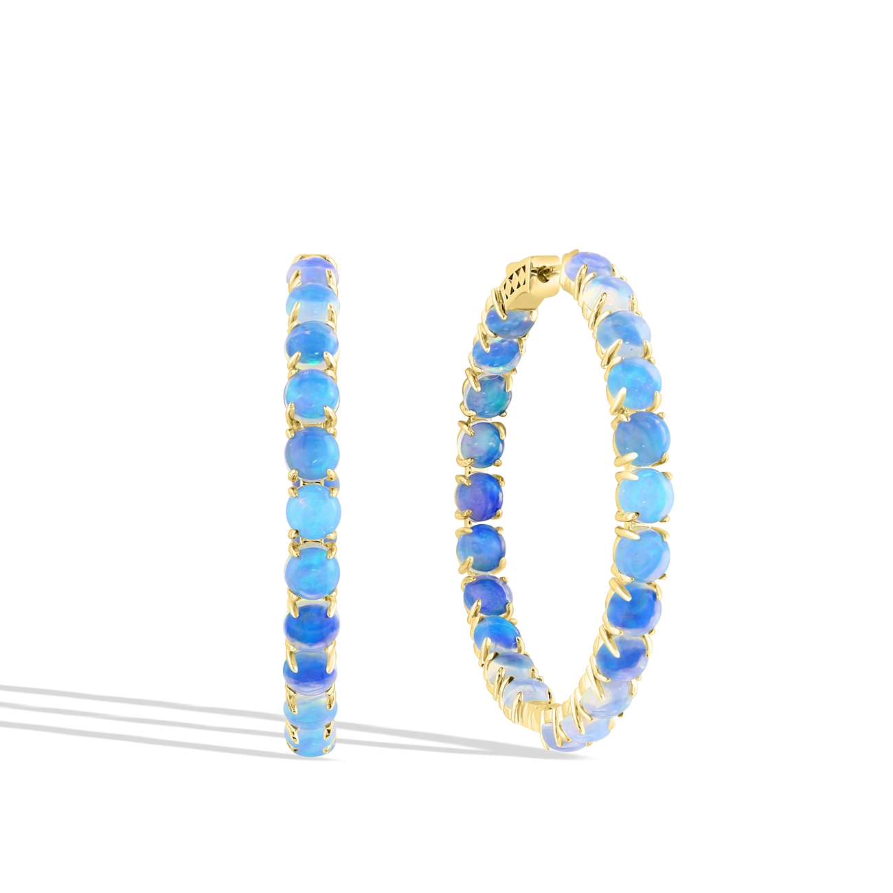 Round 6.50 Carat Opal 3mm Gold Hoop Earrings