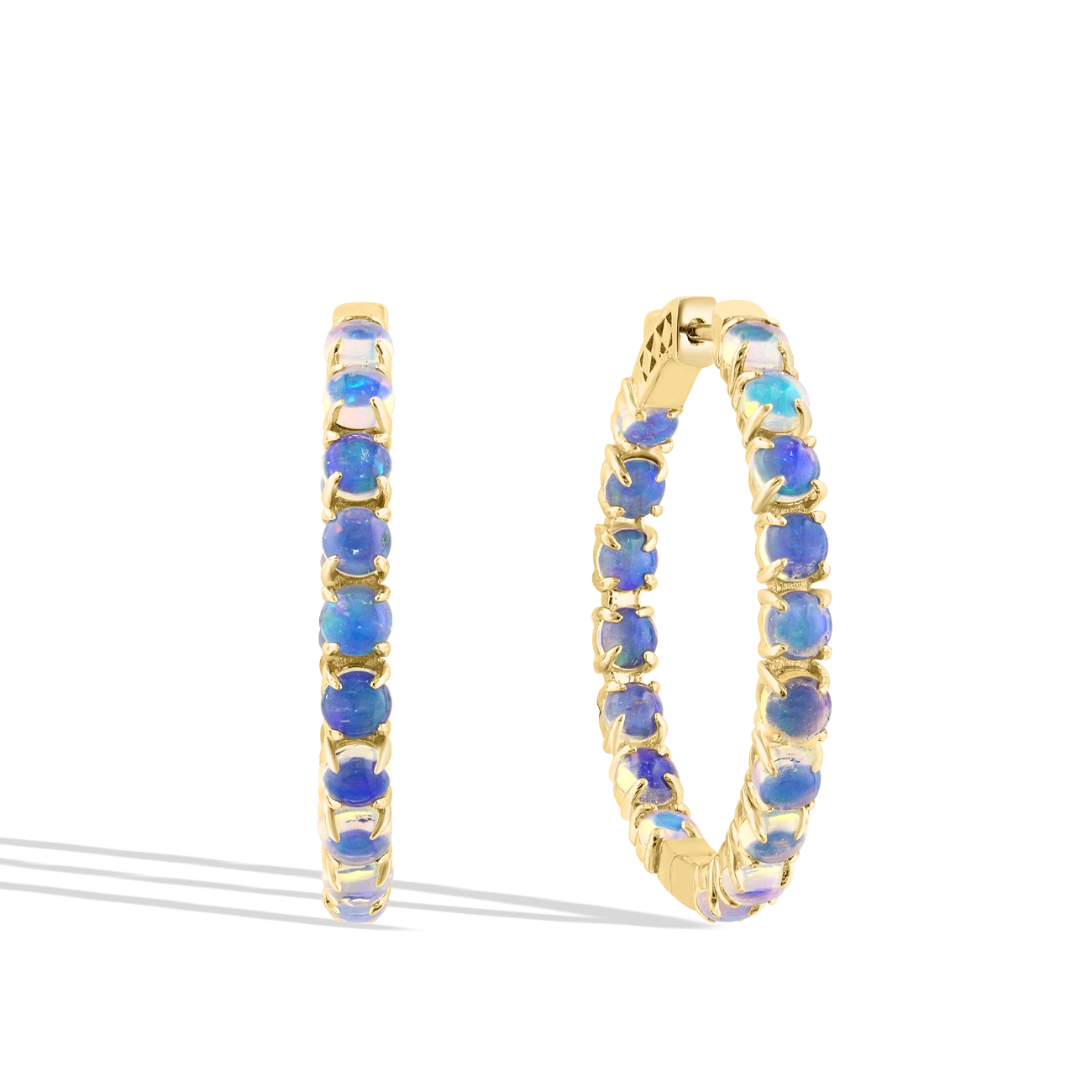 Round 2.50 Carat Opal 3mm Gold Hoop Earrings