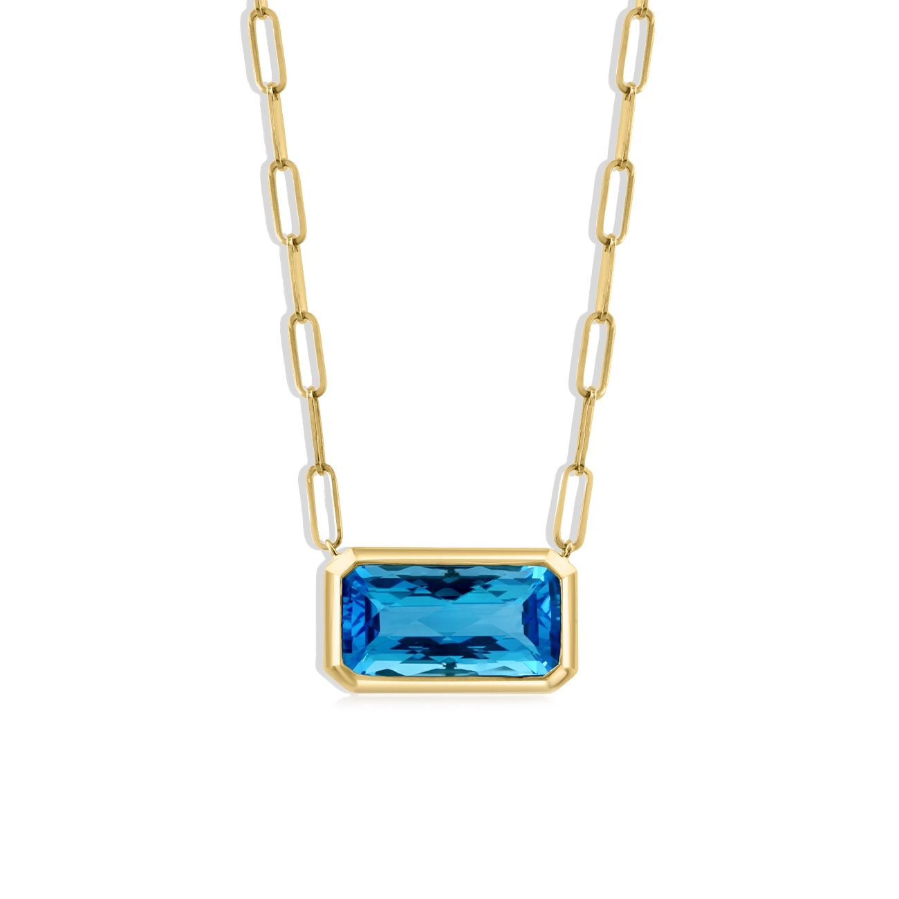 Swiss Blue Topaz Paperclip Pendant Necklace