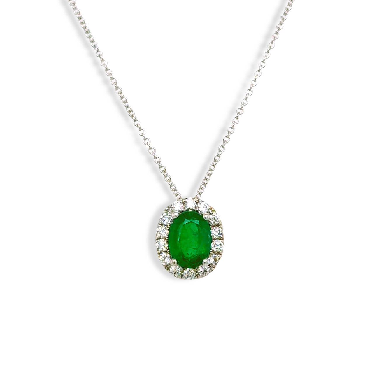 1 Carat Emerald Oval Pendant Necklace