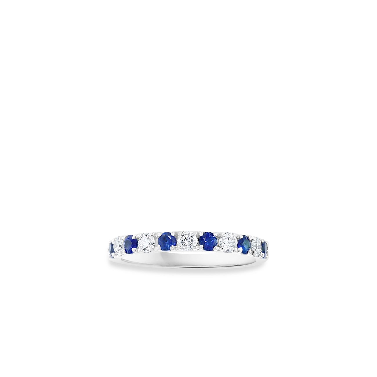 Round Blue Sapphire and Diamond Alternating 2.5mm Band
