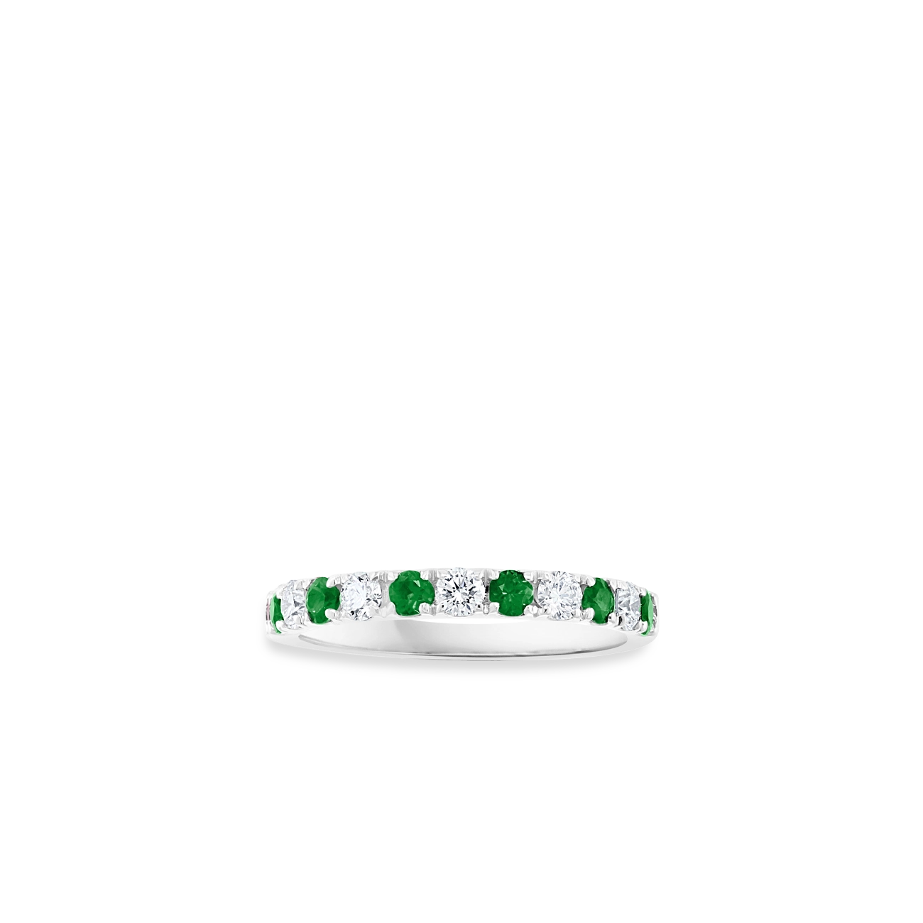 Round Emerald and Diamond Alternating 2.5mm Band
